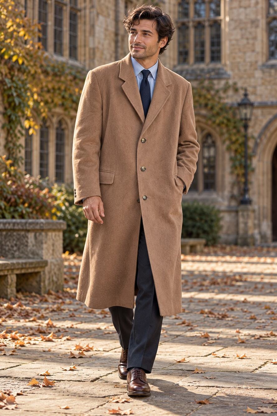 Vintage Camel Wool Overcoat Mens 42R L England Academia